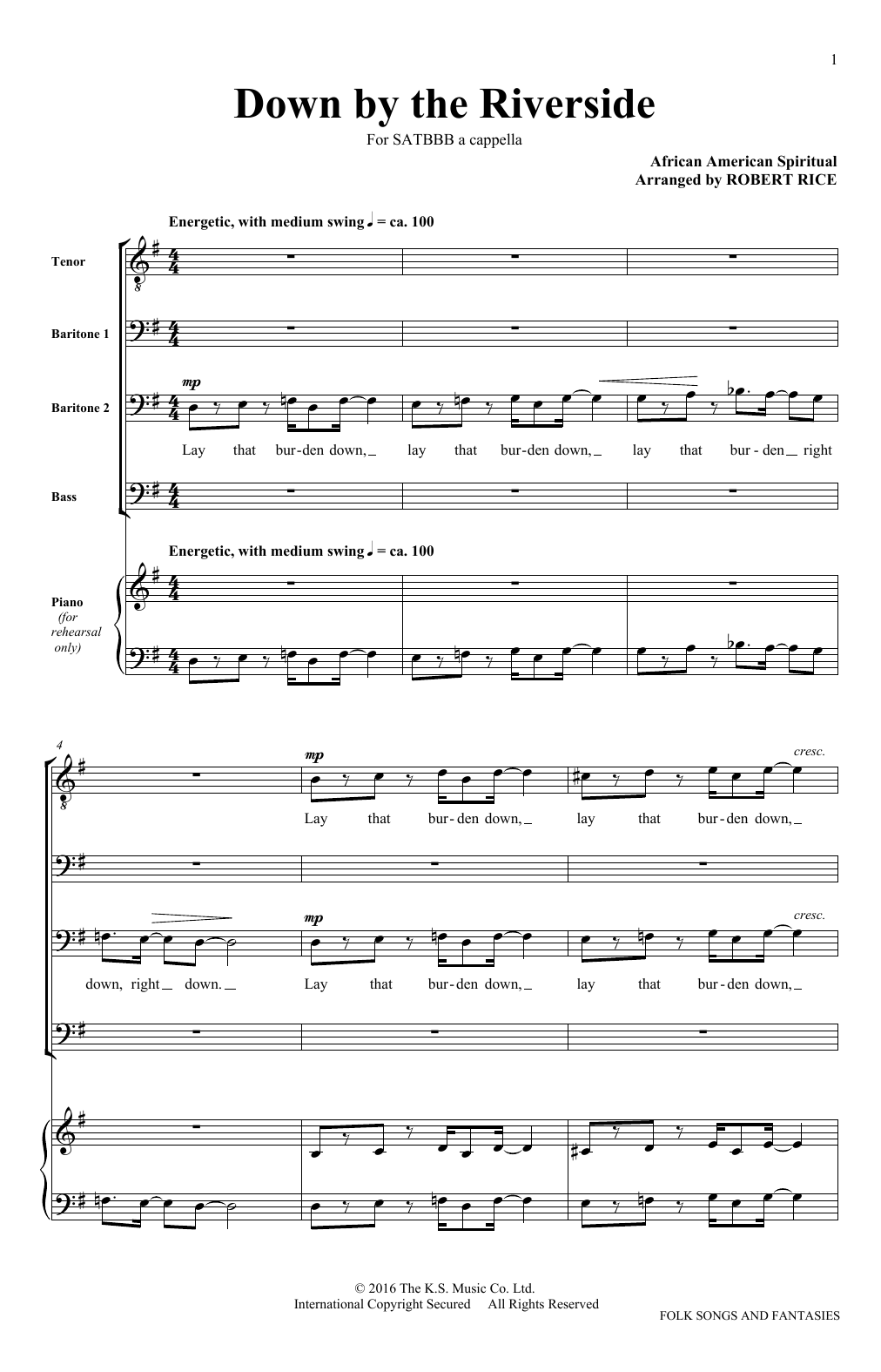 Download The King's Singers Down By The Riverside Sheet Music and learn how to play SATB PDF digital score in minutes