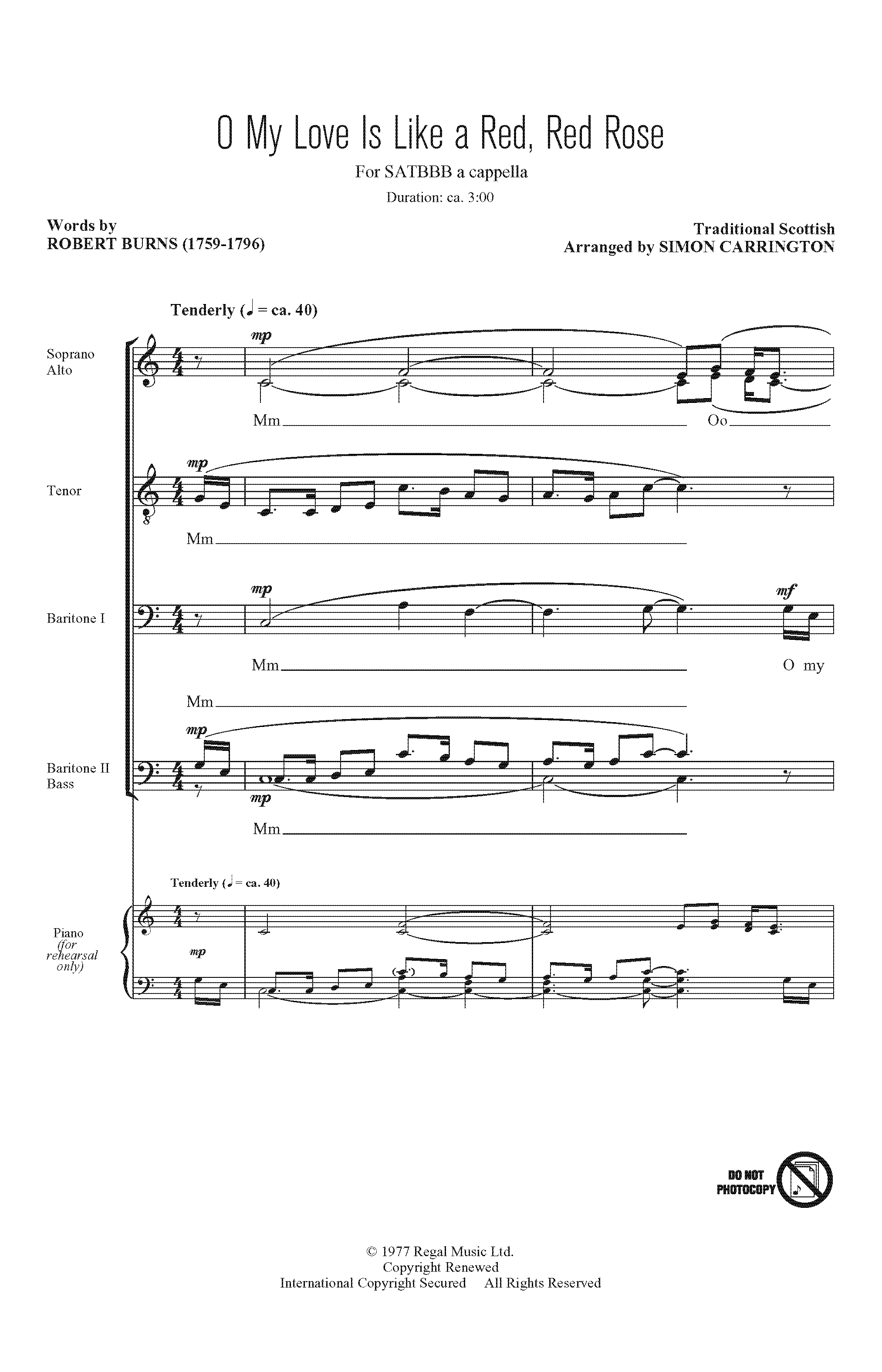 Download Traditional O My Love Is Like A Red, Red Rose (arr. Simon Carrington) Sheet Music and learn how to play SATB PDF digital score in minutes