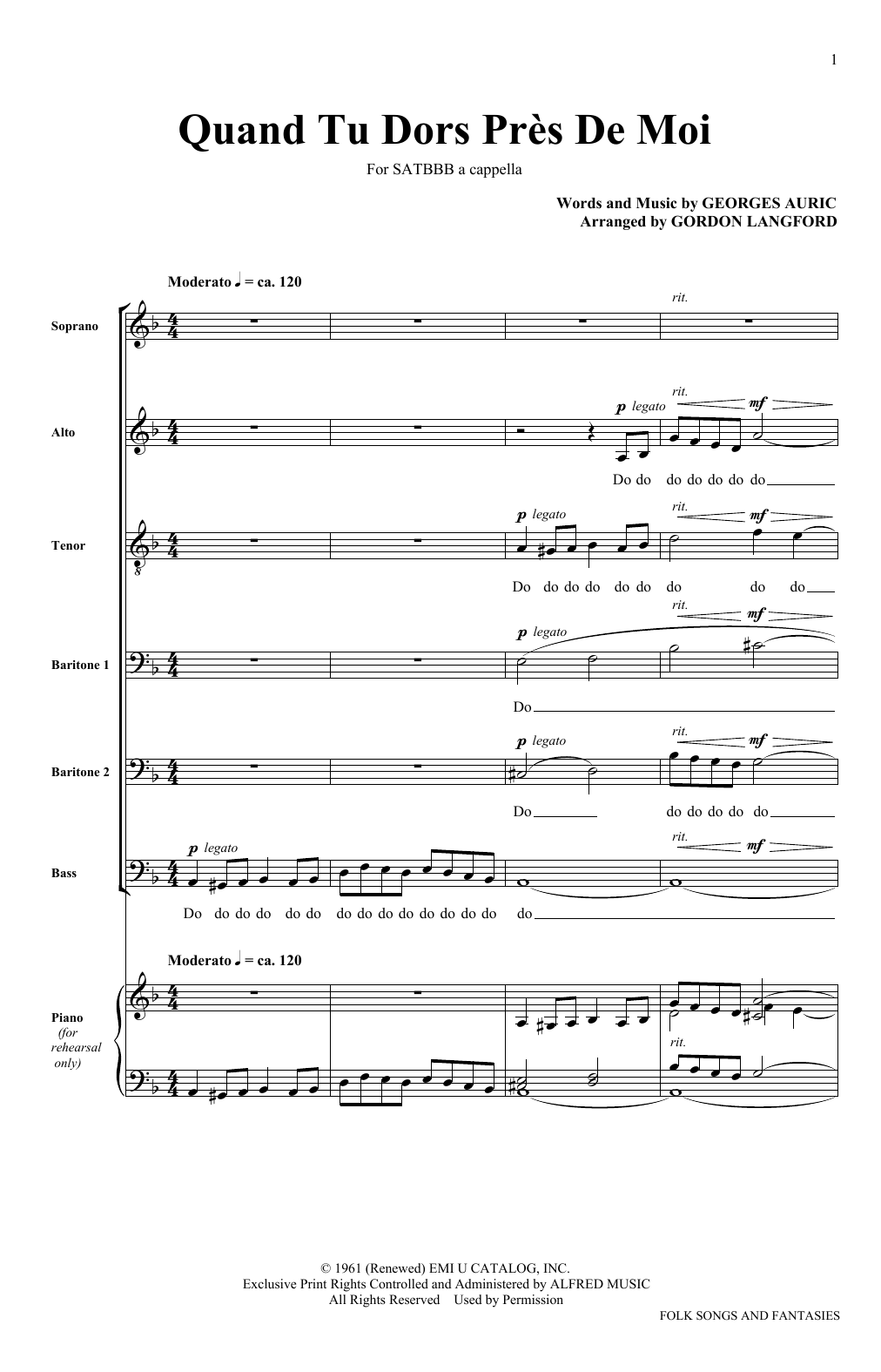 Download The King's Singers Quand Tu Dors Pres De Moi Sheet Music and learn how to play SATB PDF digital score in minutes