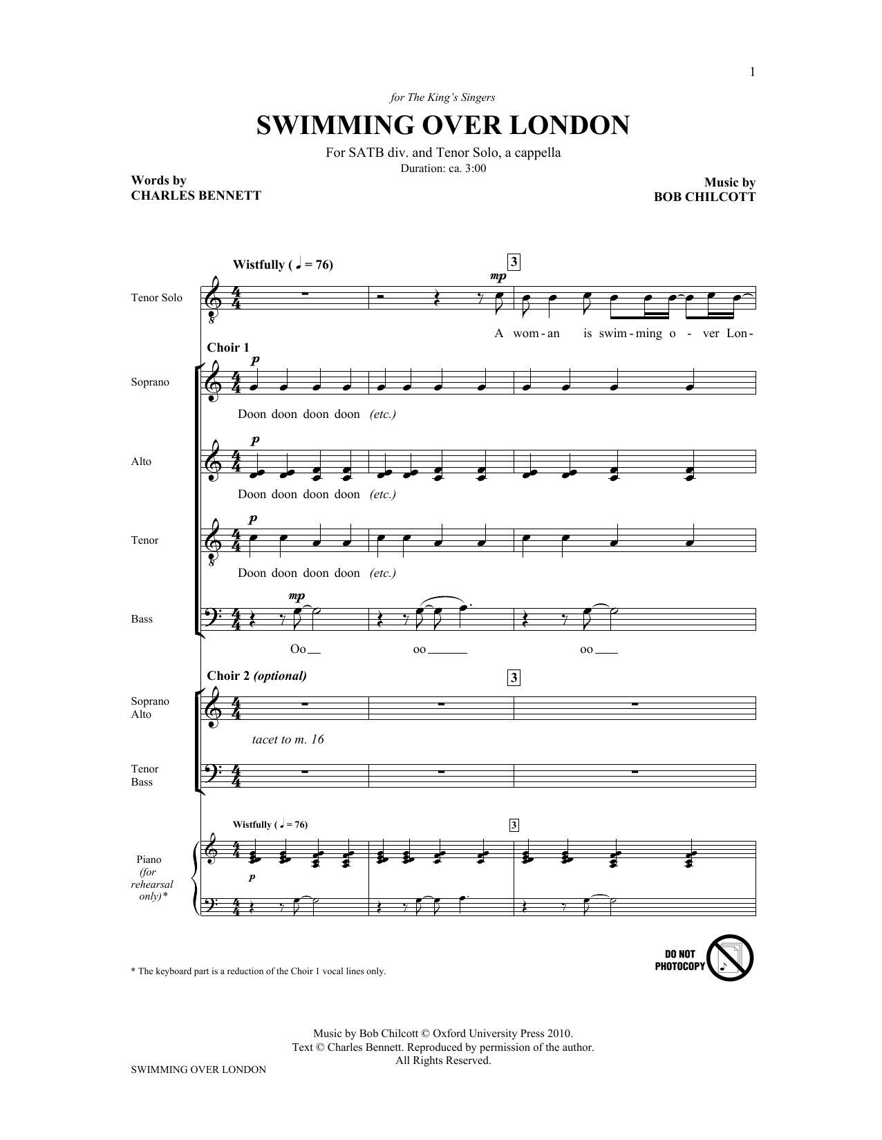 Download The King's Singers Swimming Over London (Collection) Sheet Music and learn how to play SATB PDF digital score in minutes