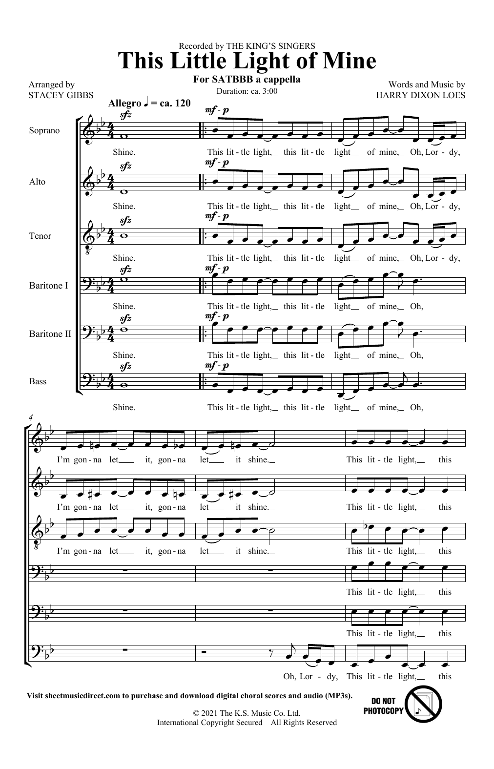 Download The King's Singers This Little Light Of Mine (arr. Stacey V. Gibbs) Sheet Music and learn how to play SATB Choir PDF digital score in minutes