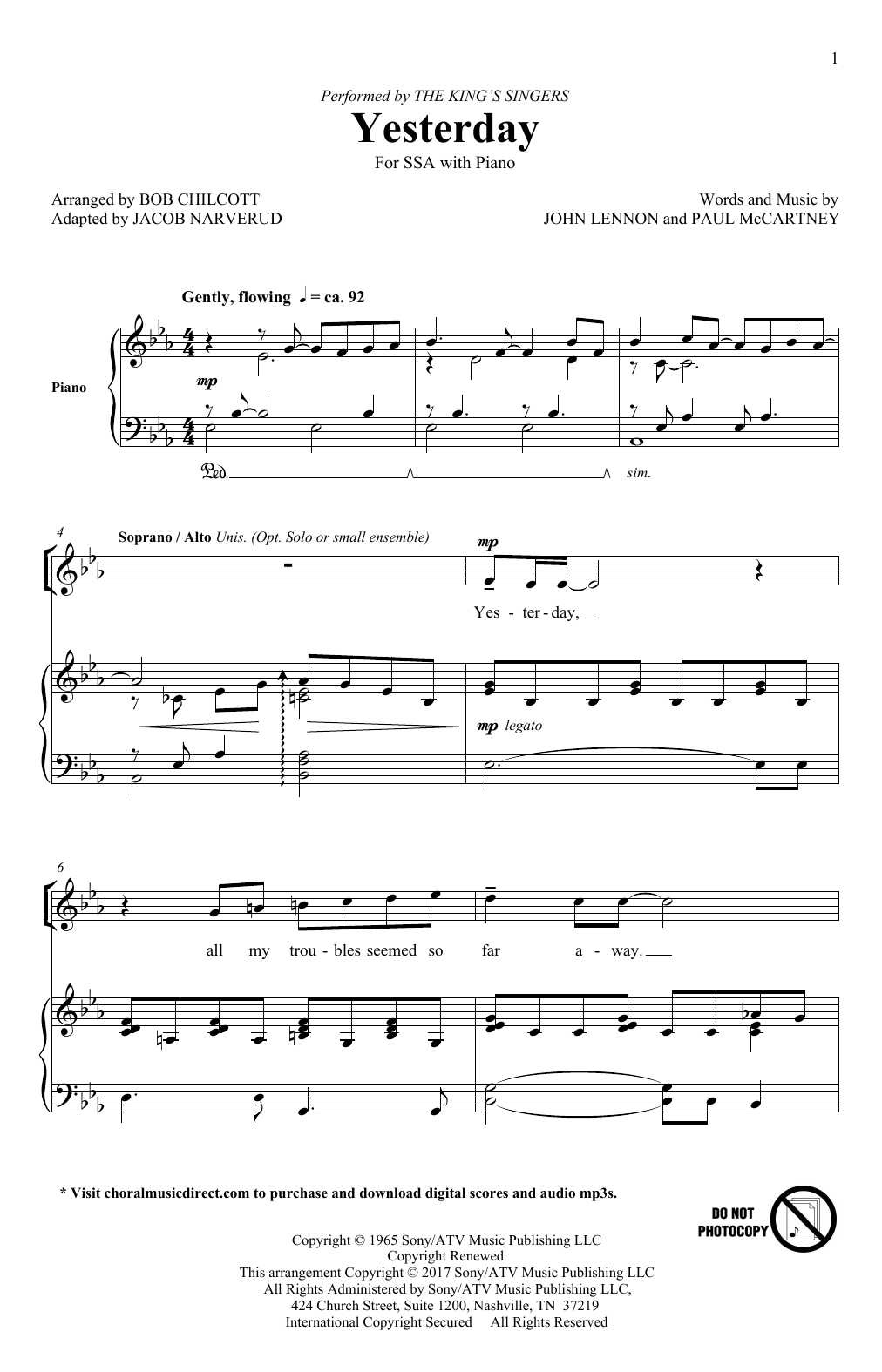 Download Jacob Narverud Yesterday Sheet Music and learn how to play SATB PDF digital score in minutes