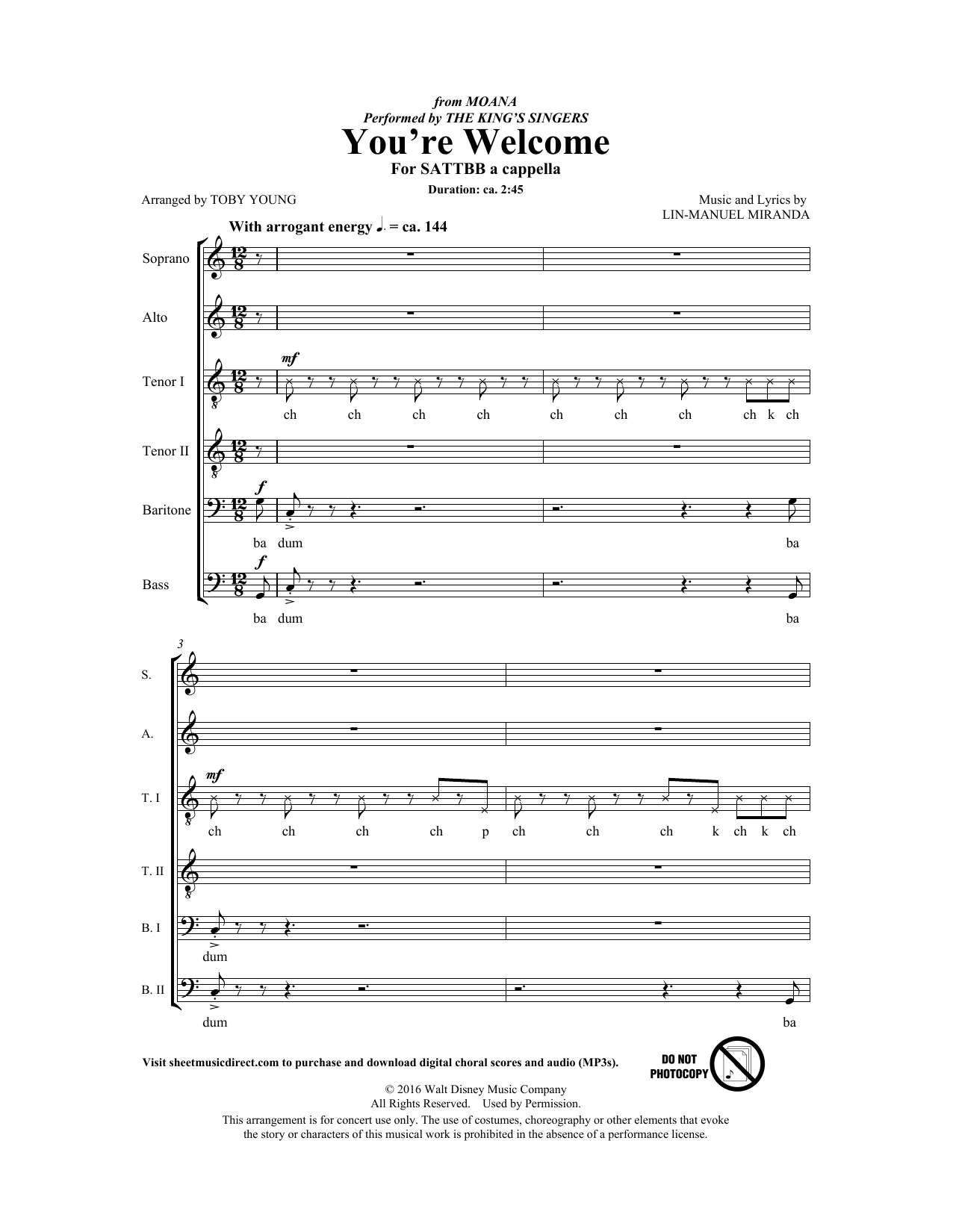 Download The King's Singers You're Welcome (from Moana) (arr. Toby Young) Sheet Music and learn how to play Choir PDF digital score in minutes