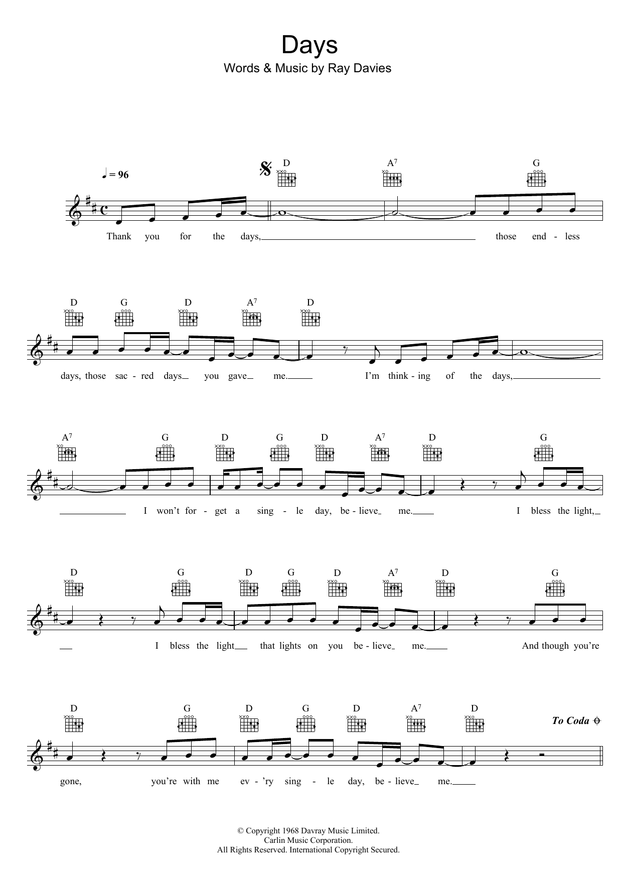 Download The Kinks Days Sheet Music and learn how to play Ukulele PDF digital score in minutes