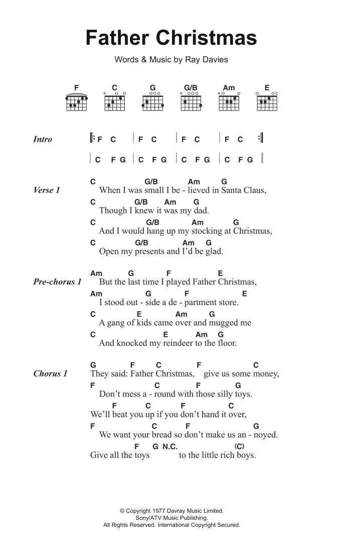 Download The Kinks Father Christmas Sheet Music and learn how to play Lyrics & Chords PDF digital score in minutes