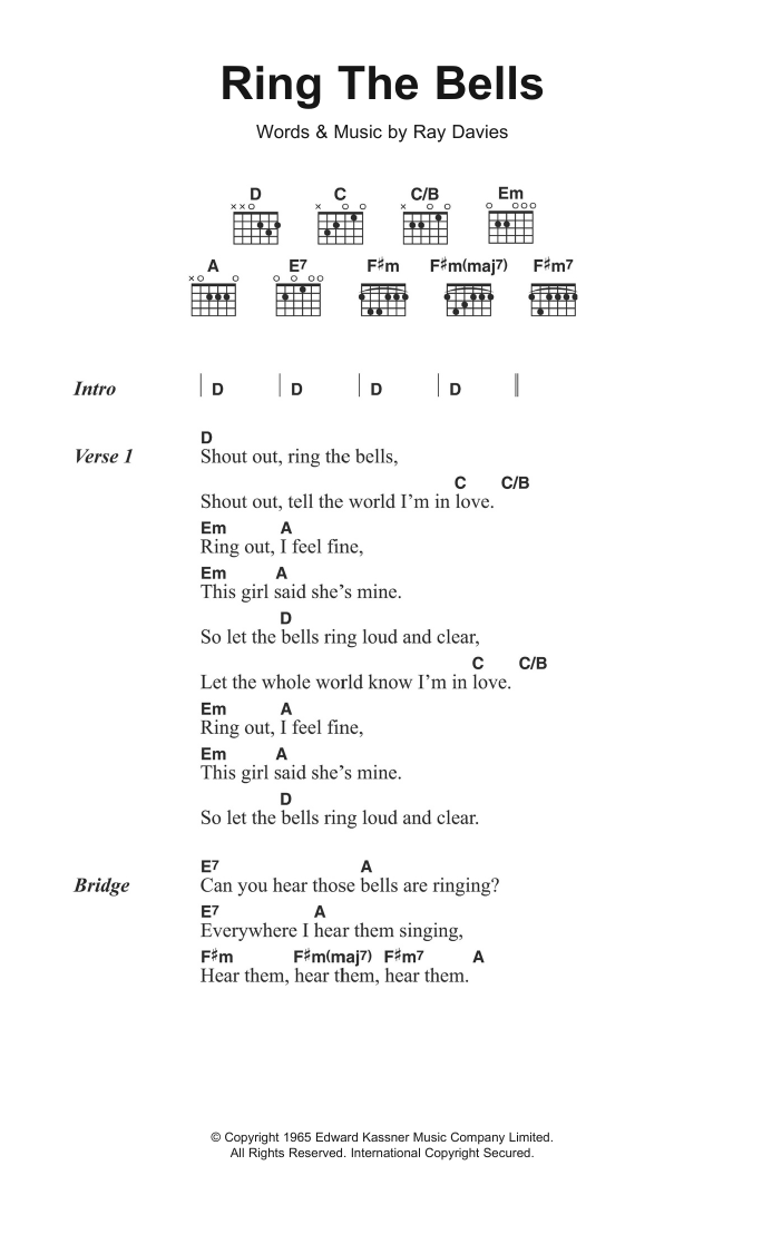 Download The Kinks Ring The Bells Sheet Music and learn how to play Lyrics & Chords PDF digital score in minutes