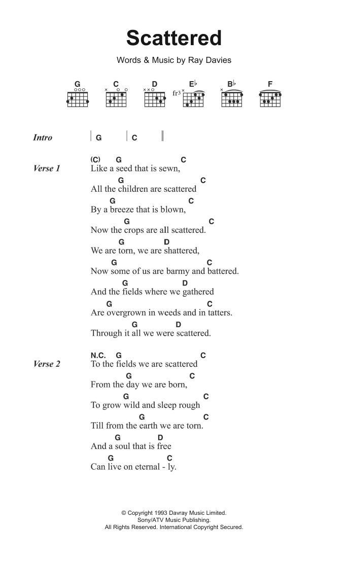 Download The Kinks Scattered Sheet Music and learn how to play Lyrics & Chords PDF digital score in minutes