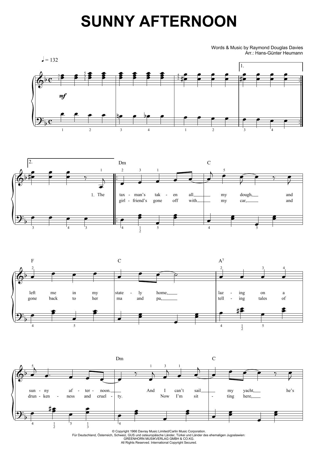 Download The Kinks Sunny Afternoon Sheet Music and learn how to play Beginner Ukulele PDF digital score in minutes