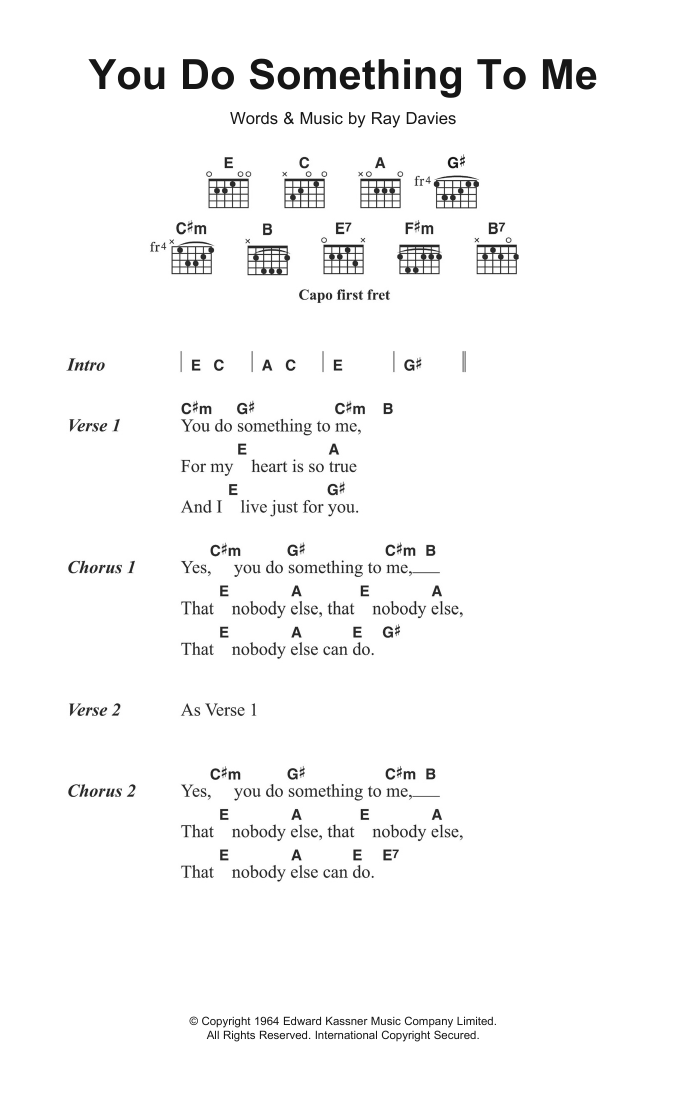 Download The Kinks You Do Something To Me Sheet Music and learn how to play Lyrics & Chords PDF digital score in minutes