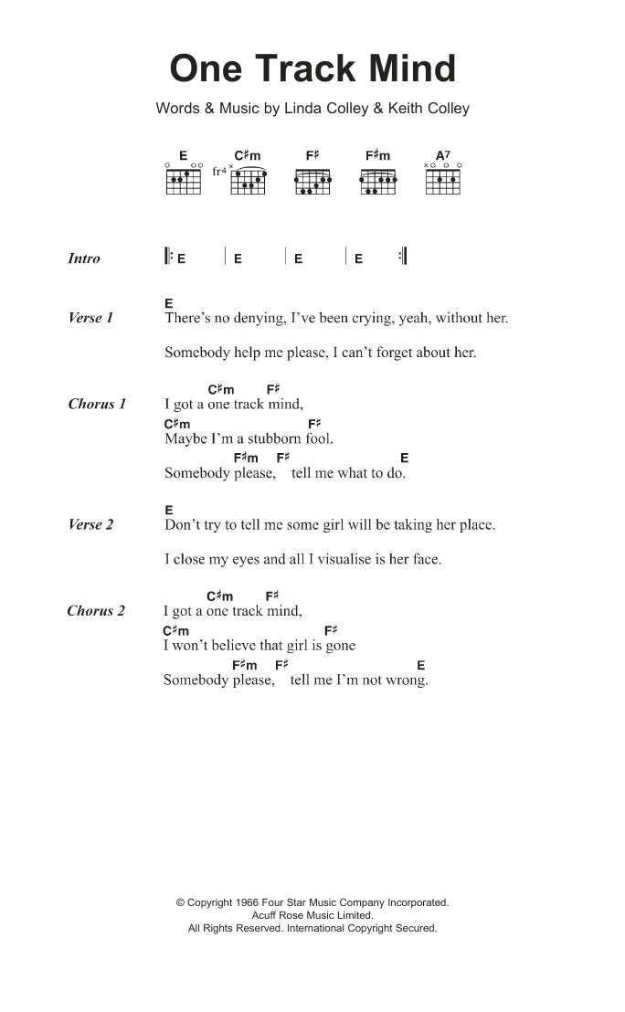 Download The Knickerbockers One Track Mind Sheet Music and learn how to play Lyrics & Chords PDF digital score in minutes