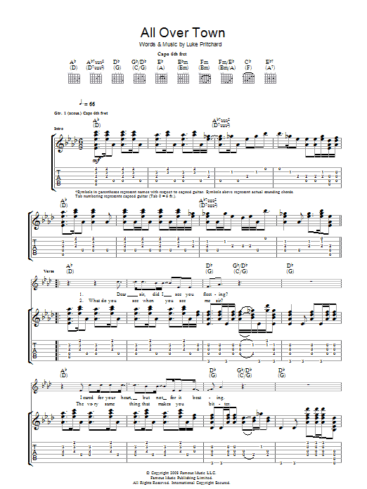 Download The Kooks All Over Town Sheet Music and learn how to play Guitar Tab PDF digital score in minutes