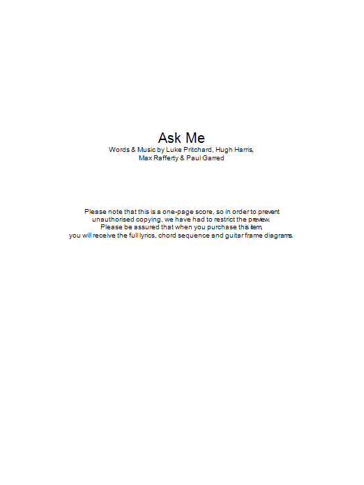 Download The Kooks Ask Me Sheet Music and learn how to play Lyrics & Chords PDF digital score in minutes
