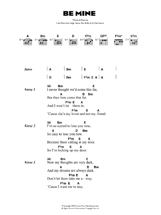 Download The Kooks Be Mine Sheet Music and learn how to play Lyrics & Chords PDF digital score in minutes