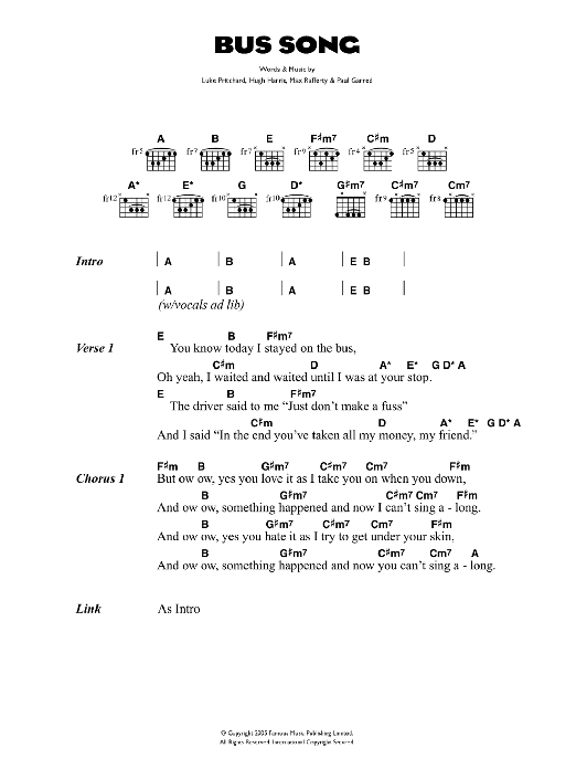 Download The Kooks Bus Song Sheet Music and learn how to play Lyrics & Chords PDF digital score in minutes