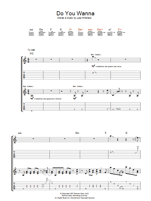 Download The Kooks Do You Wanna Sheet Music and learn how to play Guitar Tab PDF digital score in minutes