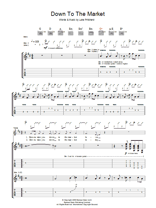 Download The Kooks Down To The Market Sheet Music and learn how to play Guitar Tab PDF digital score in minutes