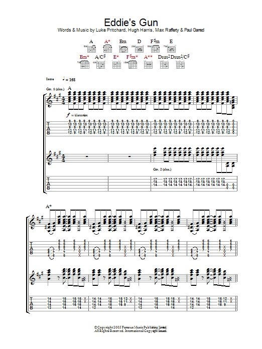 Download The Kooks Eddie's Gun Sheet Music and learn how to play Lyrics & Chords PDF digital score in minutes