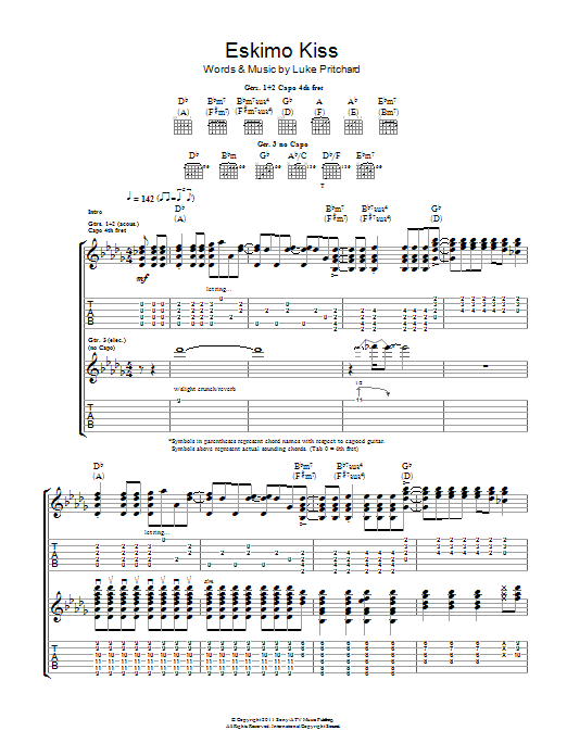 Download The Kooks Eskimo Kiss Sheet Music and learn how to play Guitar Tab PDF digital score in minutes
