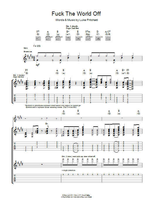 Download The Kooks Fuck The World Off Sheet Music and learn how to play Guitar Tab PDF digital score in minutes