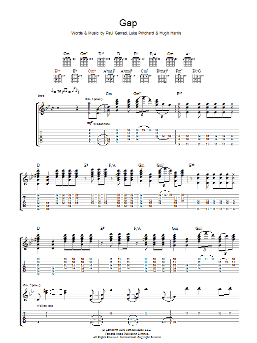 Download The Kooks Gap Sheet Music and learn how to play Guitar Tab PDF digital score in minutes