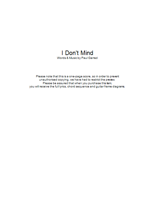 Download The Kooks I Don't Mind Sheet Music and learn how to play Lyrics & Chords PDF digital score in minutes