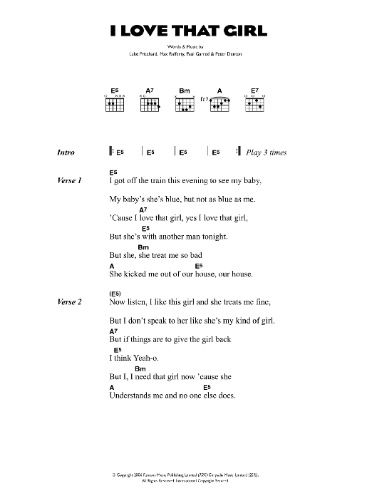 Download The Kooks I Love That Girl Sheet Music and learn how to play Lyrics & Chords PDF digital score in minutes