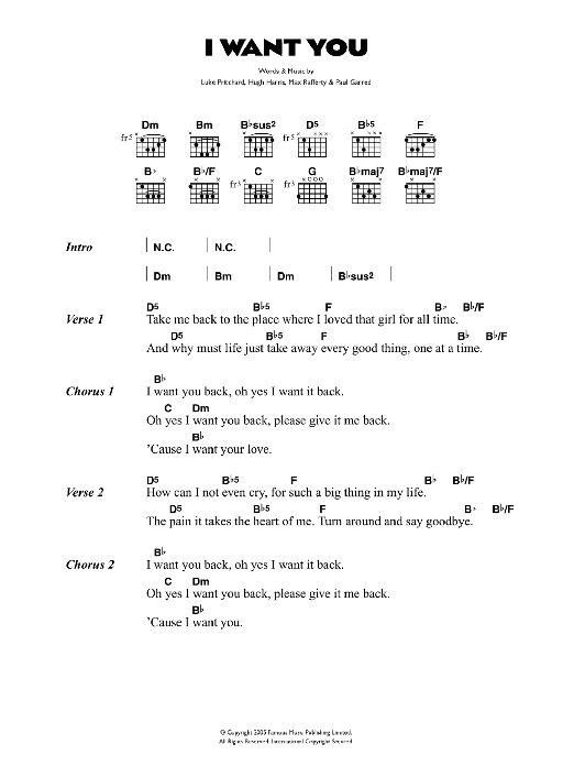 Download The Kooks I Want You Sheet Music and learn how to play Lyrics & Chords PDF digital score in minutes