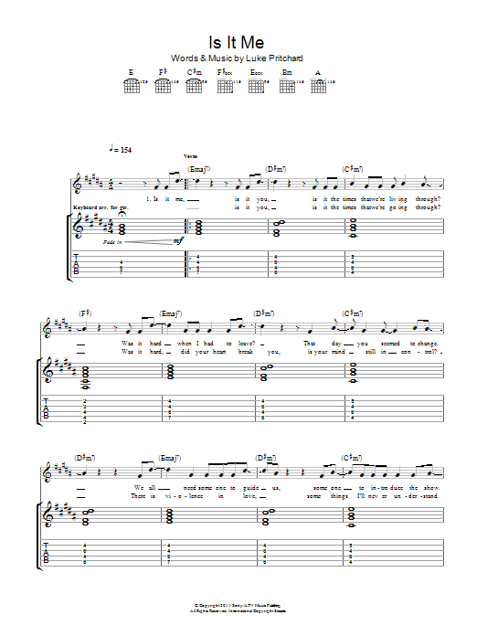 Download The Kooks Is It Me Sheet Music and learn how to play Guitar Tab PDF digital score in minutes