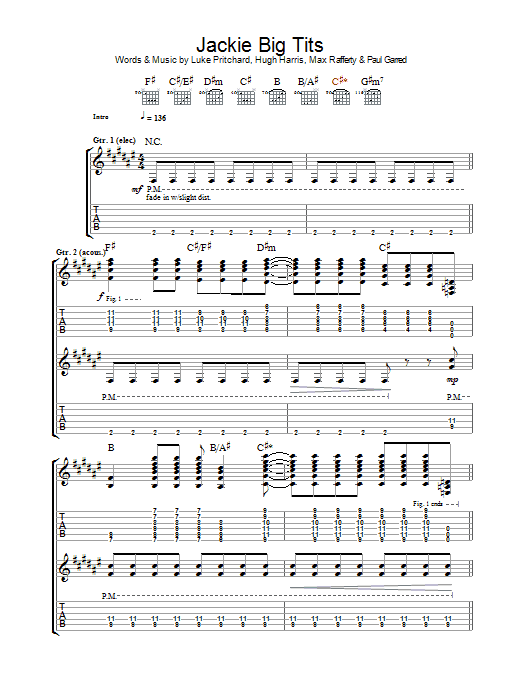 Download The Kooks Jackie Big Tits Sheet Music and learn how to play Guitar Tab PDF digital score in minutes