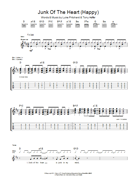 Download The Kooks Junk Of The Heart (Happy) Sheet Music and learn how to play Guitar Tab PDF digital score in minutes