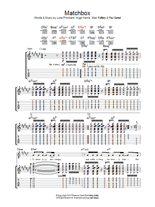 Download The Kooks Matchbox Sheet Music and learn how to play Lyrics & Chords PDF digital score in minutes