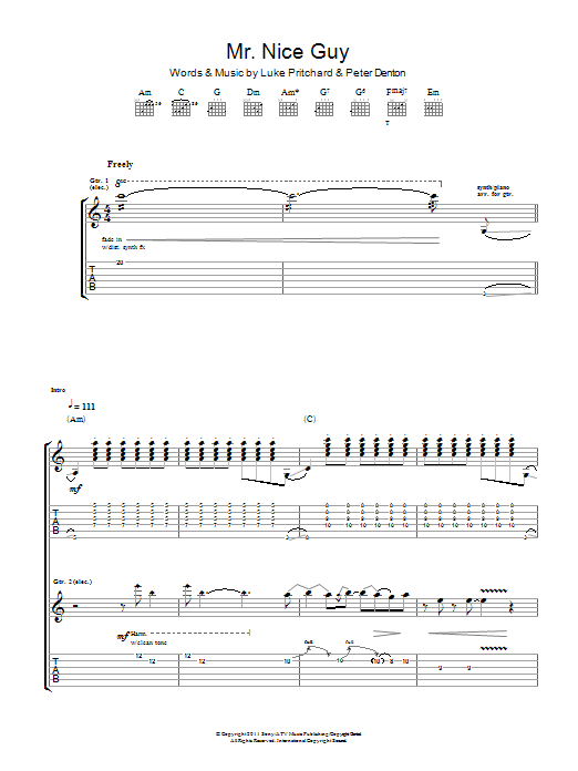 Download The Kooks Mr. Nice Guy Sheet Music and learn how to play Guitar Tab PDF digital score in minutes