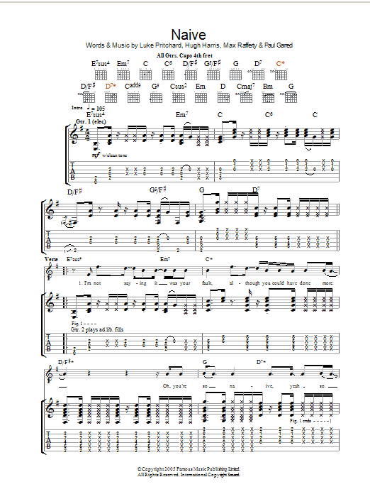 Download The Kooks Naive Sheet Music and learn how to play Guitar Tab PDF digital score in minutes