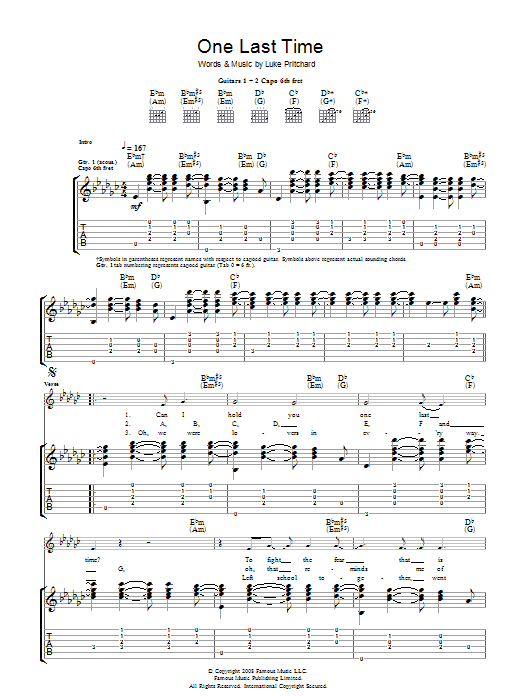 Download The Kooks One Last Time Sheet Music and learn how to play Guitar Tab PDF digital score in minutes