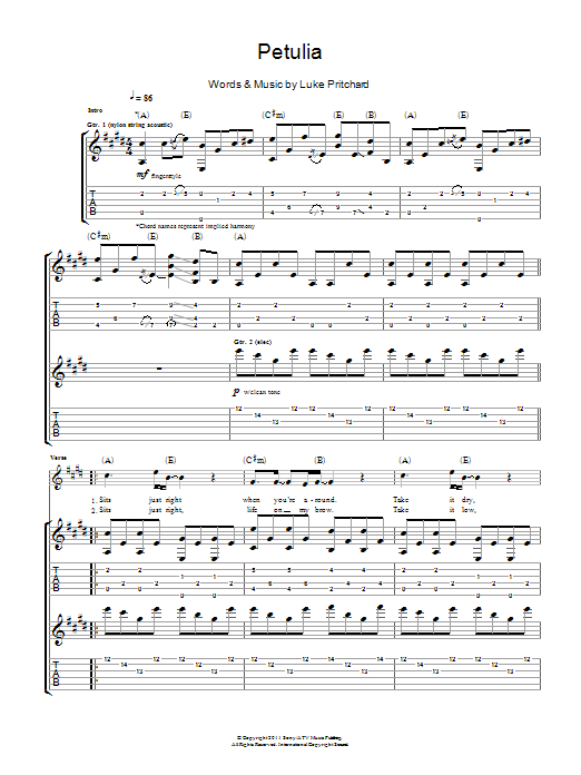 Download The Kooks Petulia Sheet Music and learn how to play Guitar Tab PDF digital score in minutes