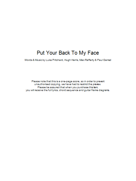 Download The Kooks Put Your Back To My Face Sheet Music and learn how to play Lyrics & Chords PDF digital score in minutes
