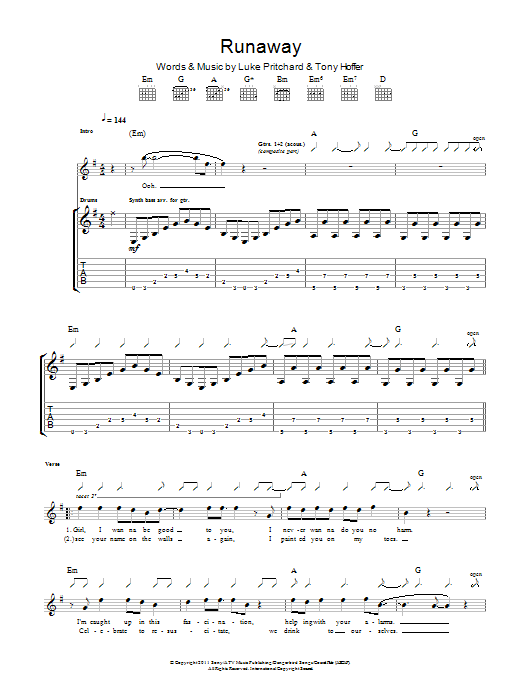 Download The Kooks Runaway Sheet Music and learn how to play Guitar Tab PDF digital score in minutes