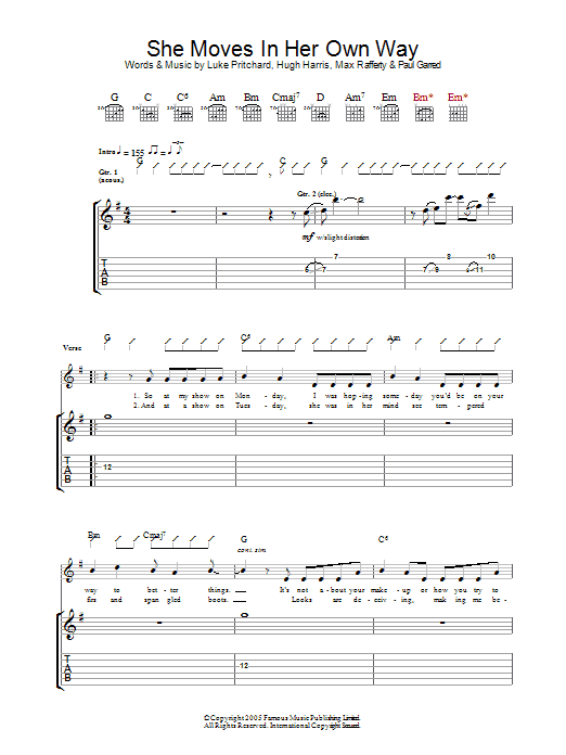 Download The Kooks She Moves In Her Own Way Sheet Music and learn how to play Keyboard PDF digital score in minutes
