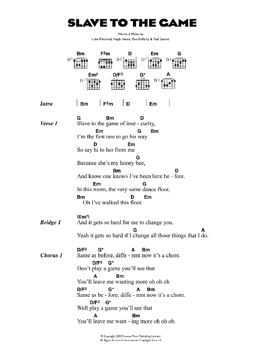 Download The Kooks Slave To The Game Sheet Music and learn how to play Lyrics & Chords PDF digital score in minutes