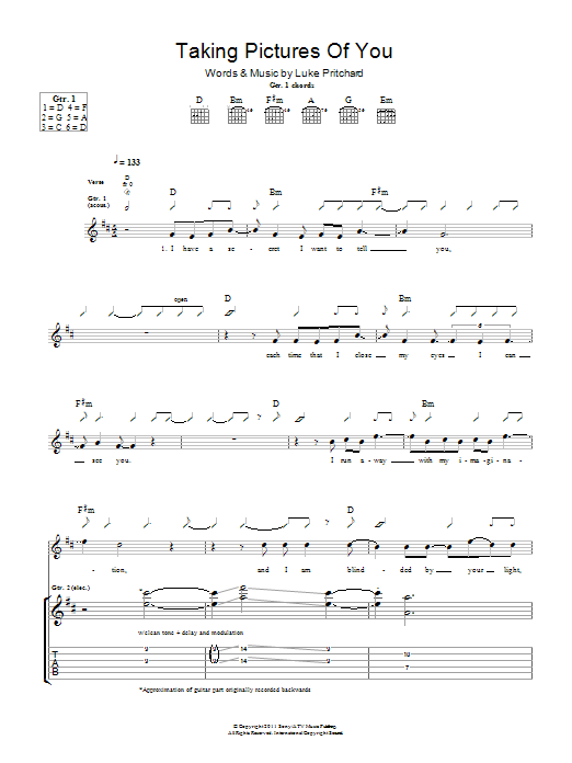 Download The Kooks Taking Pictures Of You Sheet Music and learn how to play Guitar Tab PDF digital score in minutes