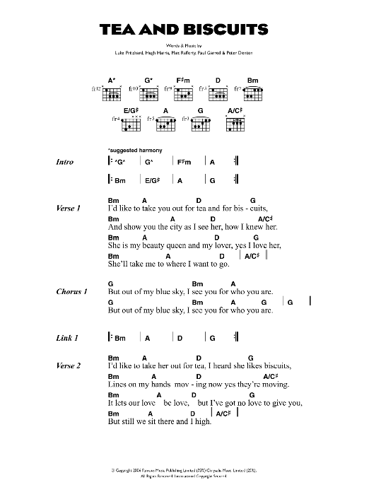 Download The Kooks Tea And Biscuits Sheet Music and learn how to play Lyrics & Chords PDF digital score in minutes