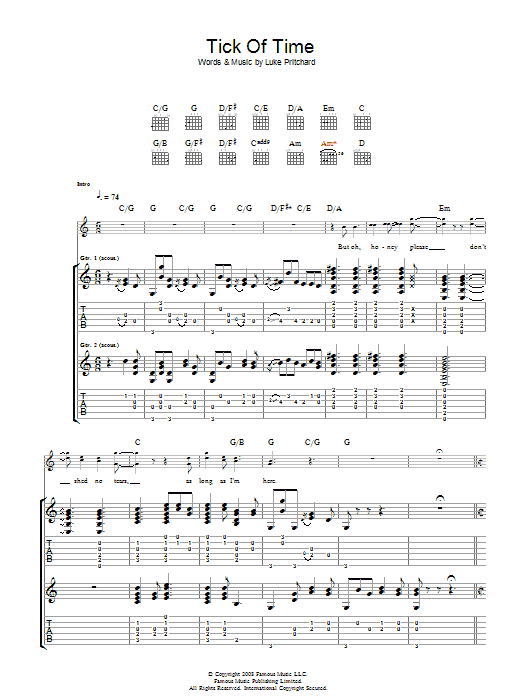 Download The Kooks Tick Of Time Sheet Music and learn how to play Guitar Tab PDF digital score in minutes