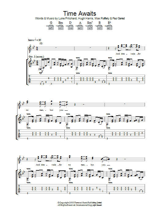 Download The Kooks Time Awaits Sheet Music and learn how to play Guitar Tab PDF digital score in minutes