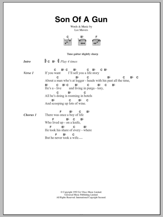 Download The La's Son Of A Gun Sheet Music and learn how to play Lyrics & Chords PDF digital score in minutes