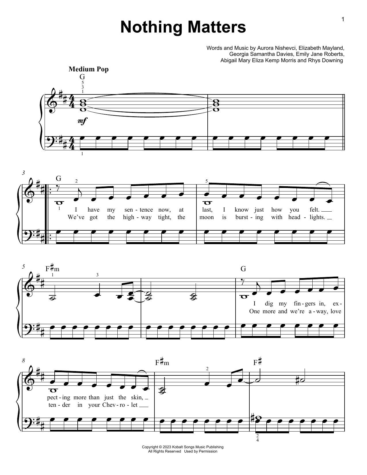 Download The Last Dinner Party Nothing Matters Sheet Music and learn how to play Really Easy Piano PDF digital score in minutes