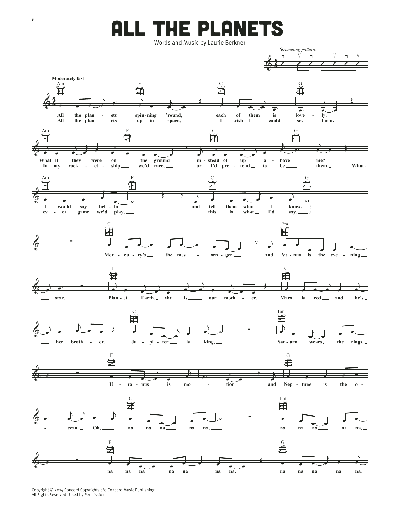 Download The Laurie Berkner Band All The Planets Sheet Music and learn how to play Lead Sheet / Fake Book PDF digital score in minutes