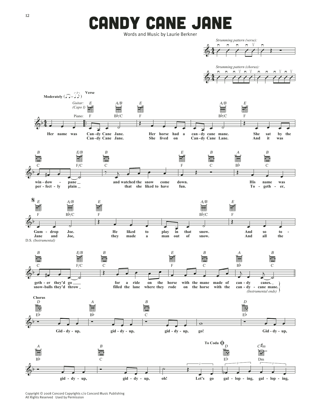 Download The Laurie Berkner Band Candy Cane Jane Sheet Music and learn how to play Lead Sheet / Fake Book PDF digital score in minutes
