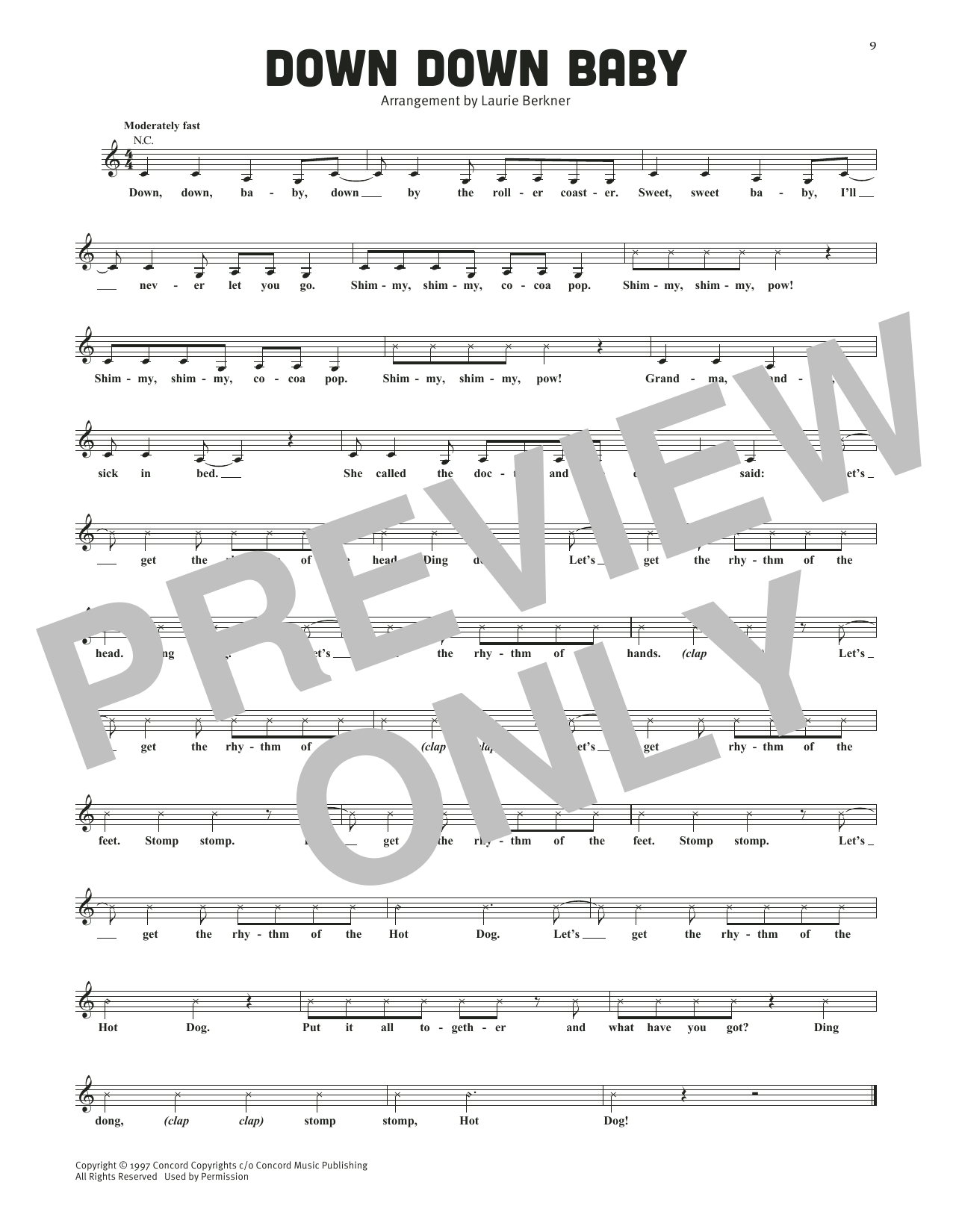 Download The Laurie Berkner Band Down Down Baby Sheet Music and learn how to play Lead Sheet / Fake Book PDF digital score in minutes