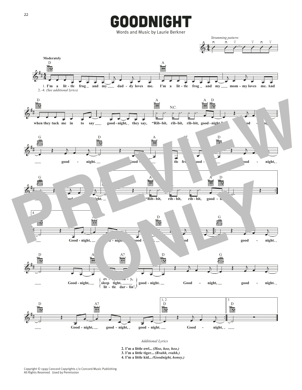 Download The Laurie Berkner Band Goodnight Sheet Music and learn how to play Lead Sheet / Fake Book PDF digital score in minutes