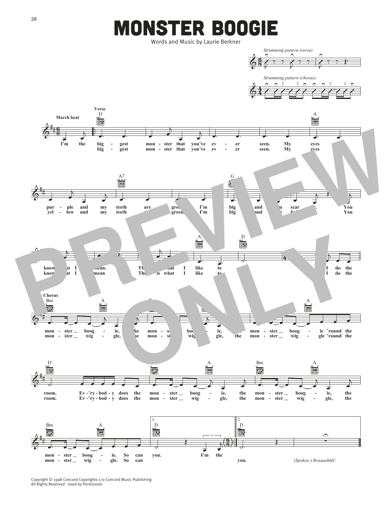 Download The Laurie Berkner Band Monster Boogie Sheet Music and learn how to play Lead Sheet / Fake Book PDF digital score in minutes